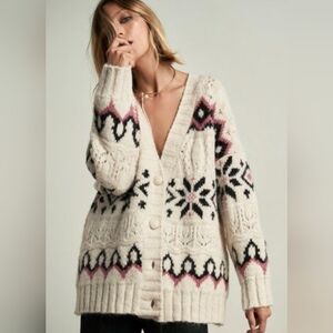 Zara Cream and Black Patterned Cardigan